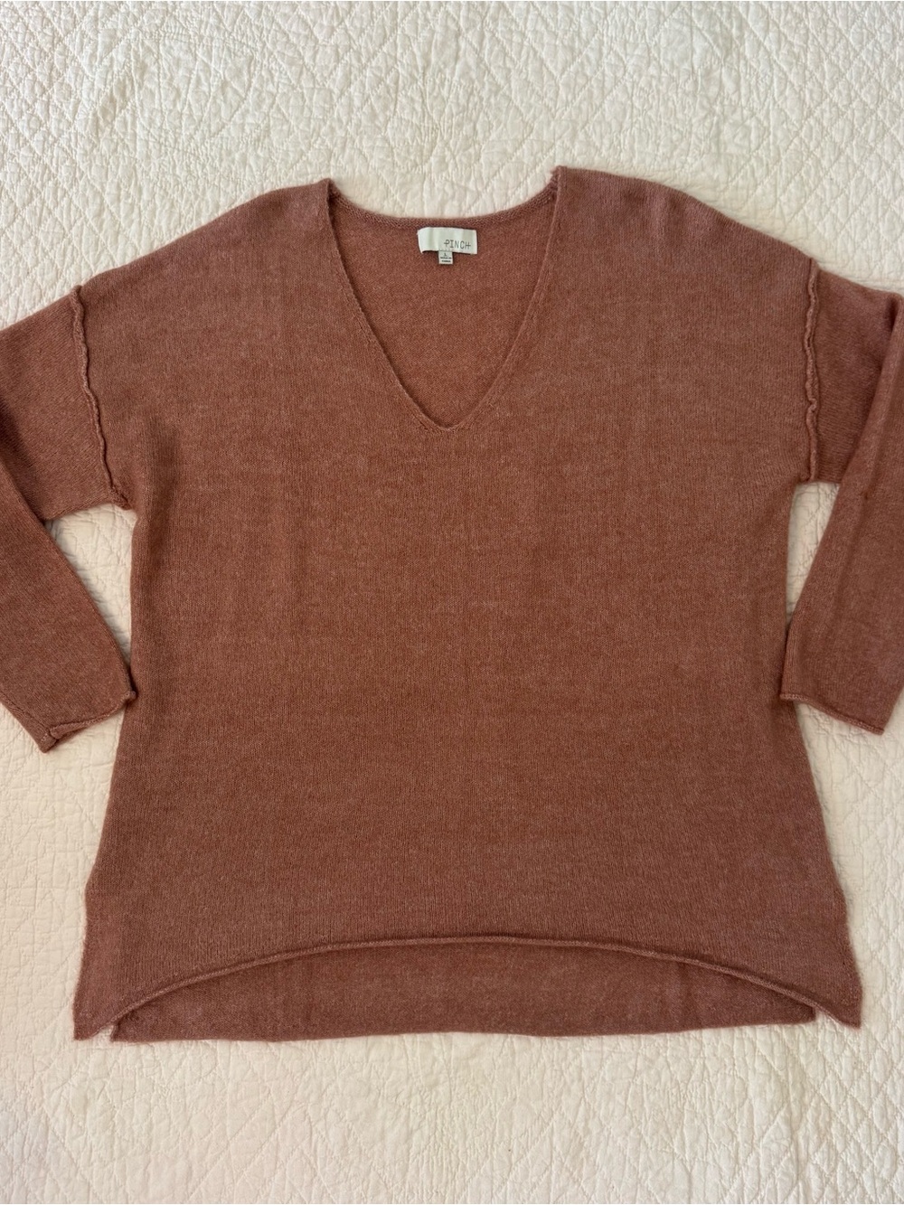 Pinch V-Neck Sweater in Warm Rusty Pink